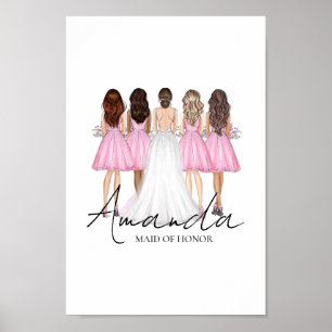 Personalized Maid Of Honour Custom Name Wall Art