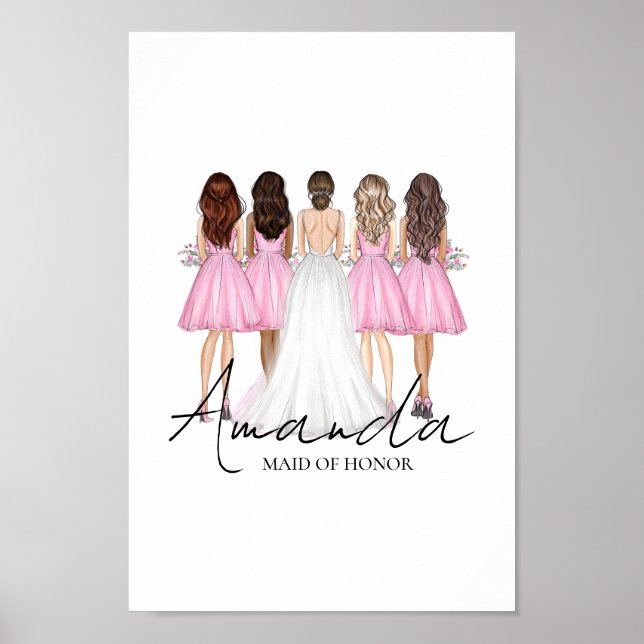 Personalized Maid Of Honour Custom Name Wall Art (Front)