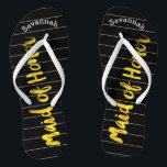 Personalized Maid of Honour Faux Gold or Any Colou Flip Flops<br><div class="desc">Faux Gold White and Black Stripes Pattern - Change to Any Colour by clicking customize. And say anything you want. Make these one of a kind flip flops that have YOUR message on them. Be the talk of the beach! Personalized with your name or whatever and title or your text...</div>