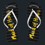Personalized Maid of Honour Faux Gold or Any Colou Flip Flops<br><div class="desc">Faux Gold White and Black Stripes Pattern - Change to Any Colour by clicking customize. And say anything you want. Make these one of a kind flip flops that have YOUR message on them. Be the talk of the beach! Personalized with your name or whatever and title or your text...</div>