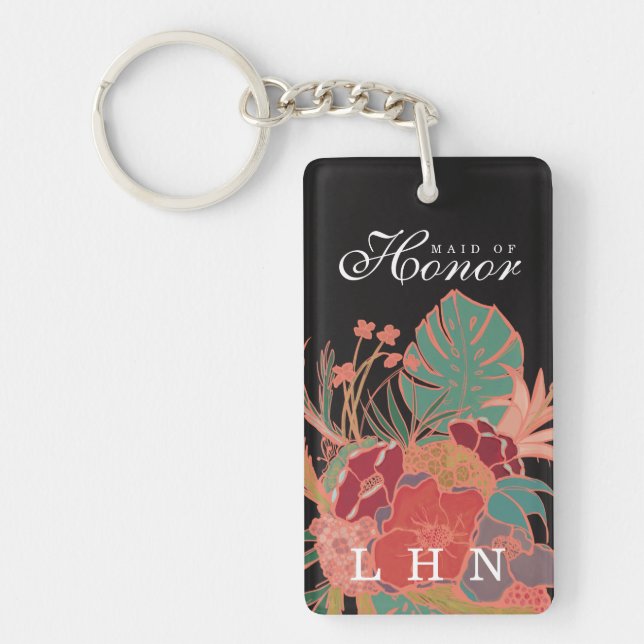 Personalized Maid of Honour Gift Keychain Floral (Front)