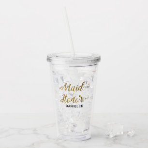 Personalized Maid of Honour Gold Glitter Acrylic Tumbler
