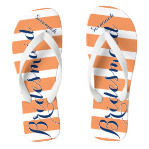 Personalized Maid of Honour Navy and Coral Flip Flops