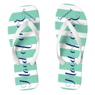 Personalized Maid of Honour Navy and Mint Flip Flops
