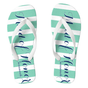 Personalized Maid of Honour Navy and Mint Flip Flops