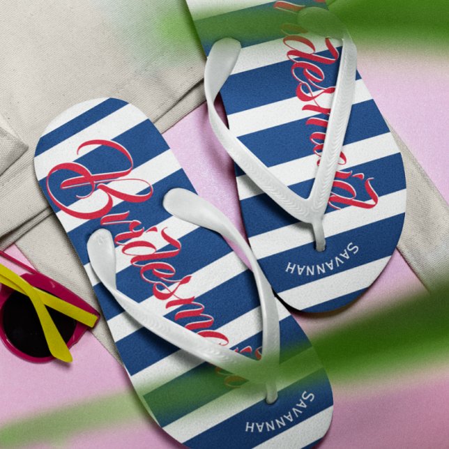 Personalized Maid of Honour Navy and Pink Flip Flops (Creator Uploaded)