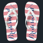 Personalized Maid of Honour Navy and Pink Flip Flops<br><div class="desc">Personalized Navy and Pink Stripes Pattern - Change to Any Colour by clicking customize. And say anything you want.  Make these one of a kind flip flops that have YOUR message on them.  Be the talk of the beach!</div>
