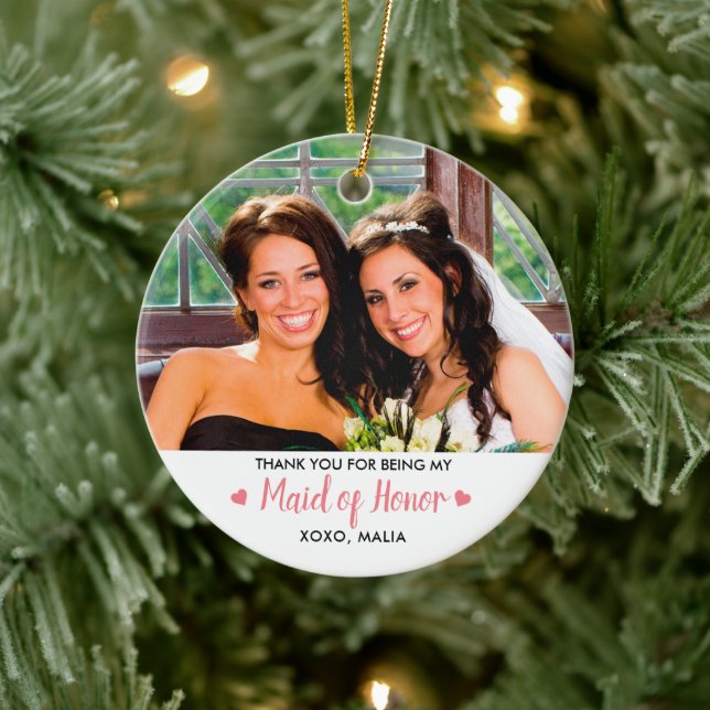 Personalized Maid Of Honour Photo Keepsake Ceramic Ornament (Tree)