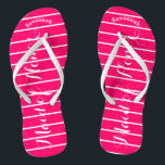 Personalized Maid of Honour Pink Flip Flops<br><div class="desc">Pink and White Stripes Pattern - Change Font to Any Colour by clicking customize. And say anything you want. Make these one of a kind flip flops that have YOUR message on them. Be the talk of the beach! Personalized with your name or whatever and title or your text here....</div>