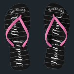 Personalized Maid of Honour PINK or Any Colour Flip Flops<br><div class="desc">White and Black Stripes Pattern - Change to Any Colour by clicking customize. And say anything you want. Make these one of a kind flip flops that have YOUR message on them. Be the talk of the beach! Personalized with your name or whatever and title or your text here. You...</div>