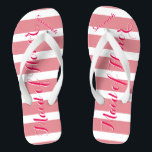 Personalized Maid of Honour Pink or Any Colour Flip Flops<br><div class="desc">Pink Stripes Pattern - Change to Any Colour by clicking customize. And say anything you want. Make these one of a kind flip flops that have YOUR message on them. Be the talk of the beach! bridesmaids, bachelorette party, seaside tropical coastal shoreline, ocean cruise beach , wedding party gifts, destination...</div>
