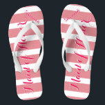 Personalized Maid of Honour Pink or Any Colour Flip Flops<br><div class="desc">Pink Stripes Pattern - Change to Any Colour by clicking customize. And say anything you want. Make these one of a kind flip flops that have YOUR message on them. Be the talk of the beach! bridesmaids, bachelorette party, seaside tropical coastal shoreline, ocean cruise beach , wedding party gifts, destination...</div>