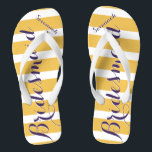 Personalized Maid of Honour Purple Mustard Yellow Flip Flops<br><div class="desc">Mustard Yellow and Purple Stripes Pattern - Change to Any Colour by clicking customize. And say anything you want.  Make these one of a kind flip flops that have YOUR message on them.  Be the talk of the beach!</div>