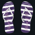 Personalized Maid of Honour Purple or Any Colour Flip Flops<br><div class="desc">Purple and Lavender Lilac Stripes Pattern - Change to Any Colour by clicking customize. And say anything you want. Make these one of a kind flip flops that have YOUR message on them. Be the talk of the beach! bridesmaids, bachelorette party, seaside tropical coastal shoreline, ocean cruise beach , wedding...</div>