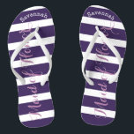 Personalized Maid of Honour Purple or Any Colour Flip Flops<br><div class="desc">Purple and Lavender Lilac Stripes Pattern - Change to Any Colour by clicking customize. And say anything you want. Make these one of a kind flip flops that have YOUR message on them. Be the talk of the beach! bridesmaids, bachelorette party, seaside tropical coastal shoreline, ocean cruise beach , wedding...</div>