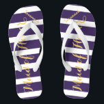 Personalized Maid of Honour Purple Yellow Any Colo Flip Flops<br><div class="desc">Yellow and Purple Stripes Pattern - Change to Any Colour by clicking customize. And say anything you want.  Make these one of a kind flip flops that have YOUR message on them.  Be the talk of the beach!</div>