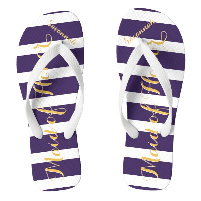 Personalized Maid of Honour Purple Yellow Any Colo Flip Flops (Footbed)