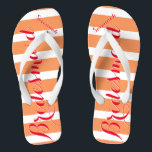 Personalized Maid of Honour Red and Coral Flip Flops<br><div class="desc">Personalized Red and Coral Orange Sherbert Stripes Pattern - Change to Any Colour by clicking customize. And say anything you want.  Make these one of a kind flip flops that have YOUR message on them.  Be the talk of the beach!</div>