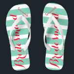 Personalized Maid of Honour Red and Mint Flip Flops<br><div class="desc">Mustard  Red and Mint Stripes Pattern - Change to Any Colour by clicking customize. And say anything you want.  Make these one of a kind flip flops that have YOUR message on them.  Be the talk of the beach!</div>