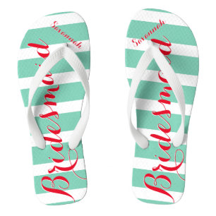 Personalized Maid of Honour Red and Mint Flip Flops