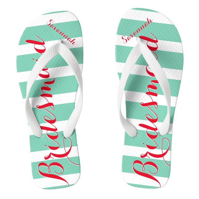 Personalized Maid of Honour Red and Mint Flip Flops (Footbed)