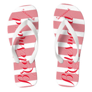 Personalized Maid of Honour Red and Pink Flip Flops