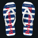 Personalized Maid of Honour Red White Blue Flip Flops<br><div class="desc">Mustard  Red White and Blue Stripes Pattern - Change to Any Colour by clicking customize. And say anything you want.  Make these one of a kind flip flops that have YOUR message on them.  Be the talk of the beach!</div>