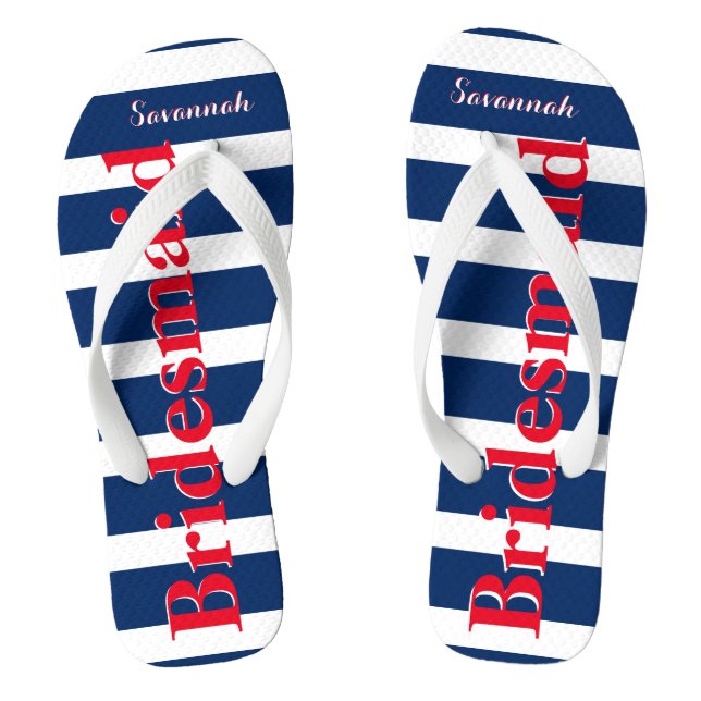 Personalized Maid of Honour Red White Blue Flip Flops (Footbed)