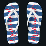 Personalized Maid of Honour Red White Blue Flip Flops<br><div class="desc">Mustard  Red White and Blue Stripes Pattern - Change to Any Colour by clicking customize. And say anything you want.  Make these one of a kind flip flops that have YOUR message on them.  Be the talk of the beach!</div>