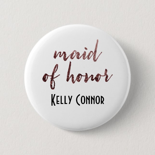 Personalized Maid of Honour Rose Gold Glitter 2 2 Inch Round Button (Front)