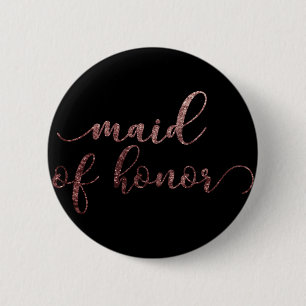 Personalized "Maid of Honour" Rose Gold Glitter 2 Inch Round Button