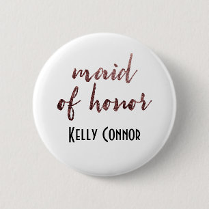 Personalized Maid of Honour Rose Gold Glitter 2 Inch Round Button