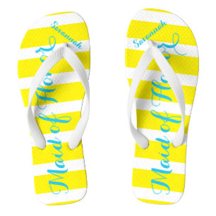 Personalized Maid of Honour Turquoise and Yellow Flip Flops