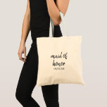 Personalized Maid of Honour Wedding Date Name Tote Bag<br><div class="desc">Tote bag with the word "maid of honour" and wedding date on the front. The back can have the maid of honour's name. This personalized tote bag is a wonderful way to show your appreciation and make your bridesmaids feel special as you invite them to be a part of your...</div>