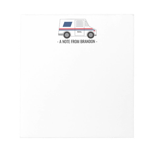 Personalized Mailman Mail Carrier Truck Notepad (Front)
