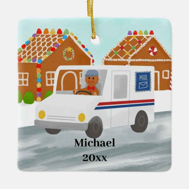 Personalized Mailman Post Office Mail Christmas Ceramic Ornament (Front)