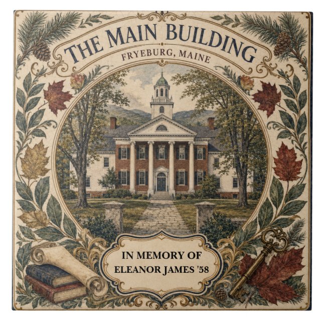 Personalized Main Building Fryeburg Maine Alumni Tile (Front)