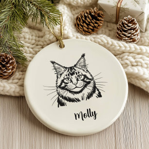 Personalized Maine Coon Cat Christmas Ceramic Ornament