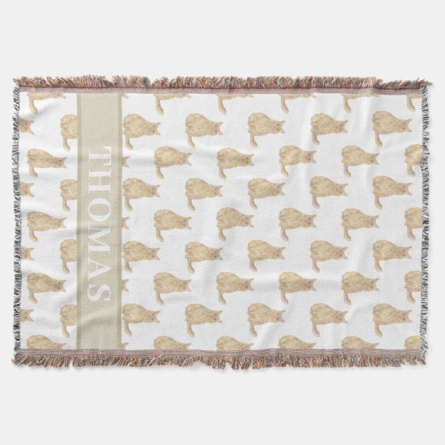 Personalized Maine Coon Cat (Orange) Pink & White Throw Blanket (Front)