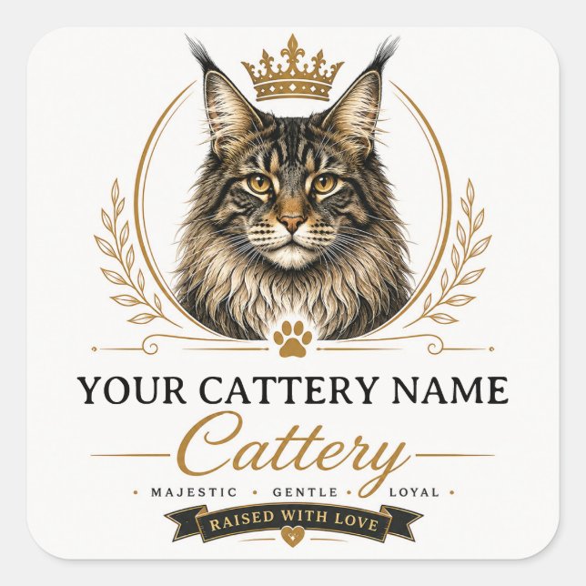 Personalized Maine Coon Cattery Sticker  (Front)