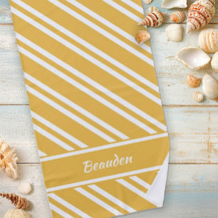 Personalized Maize Yellow and White Stripes Beach Towel