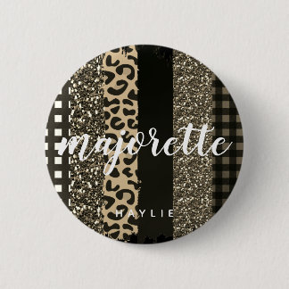 Personalized Majorette Faux Cheetah and Glitter 2 Inch Round Button