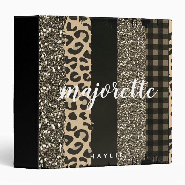 Personalized Majorette Faux Cheetah and Glitter Binder (Front/Spine)
