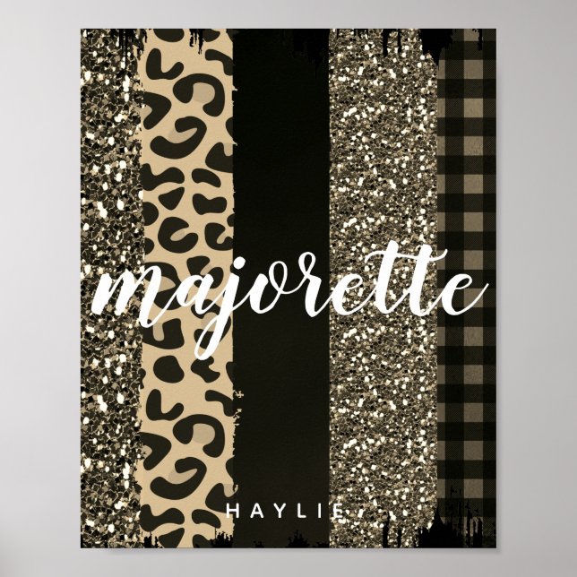 Personalized Majorette Faux Cheetah and Glitter Poster (Front)