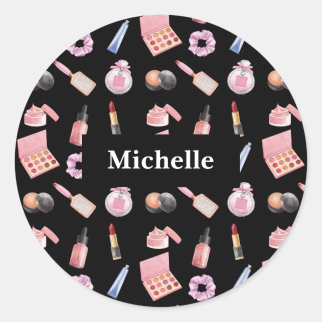 Personalized Makeup Cosmetics Pattern Cosmetology Classic Round Sticker (Front)