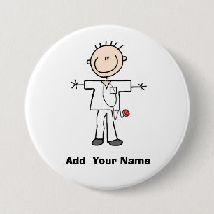 Personalized Male Stick Figure Nurse  Button
