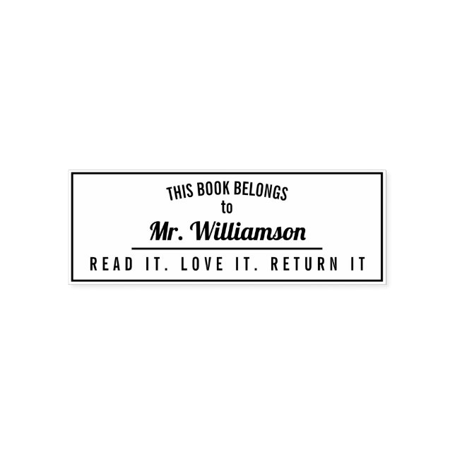 Personalized Male Teacher Library Rubber Stamp (Design)