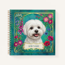 Personalized Maltese Dog Teal Notebook