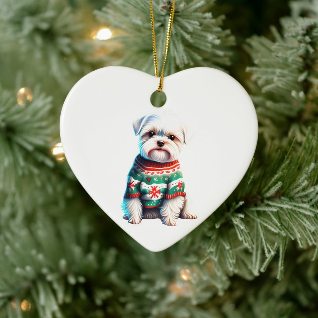Personalized Maltese in Christmas Sweater Ceramic Ornament (Tree)