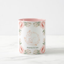 Personalized Mama Cat & Kitten Floral Coffee Mug